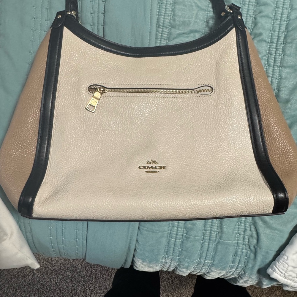 Coach Cream, Tan, and Black Leather Shoulder Bag excellent condition!